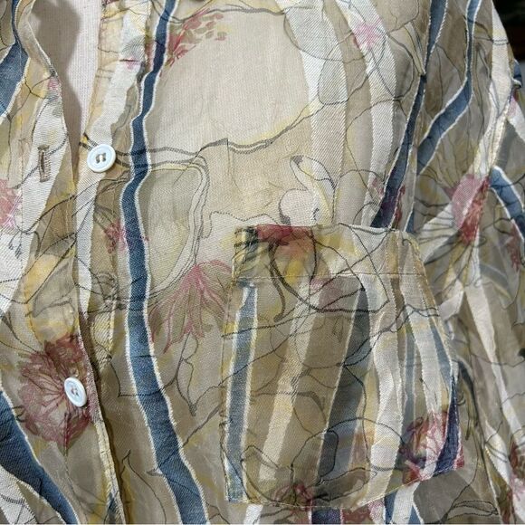Vintage Graff Wear Linen Blend Sheer Floral Striped Button Down Blouse XL - Picture 5 of 14